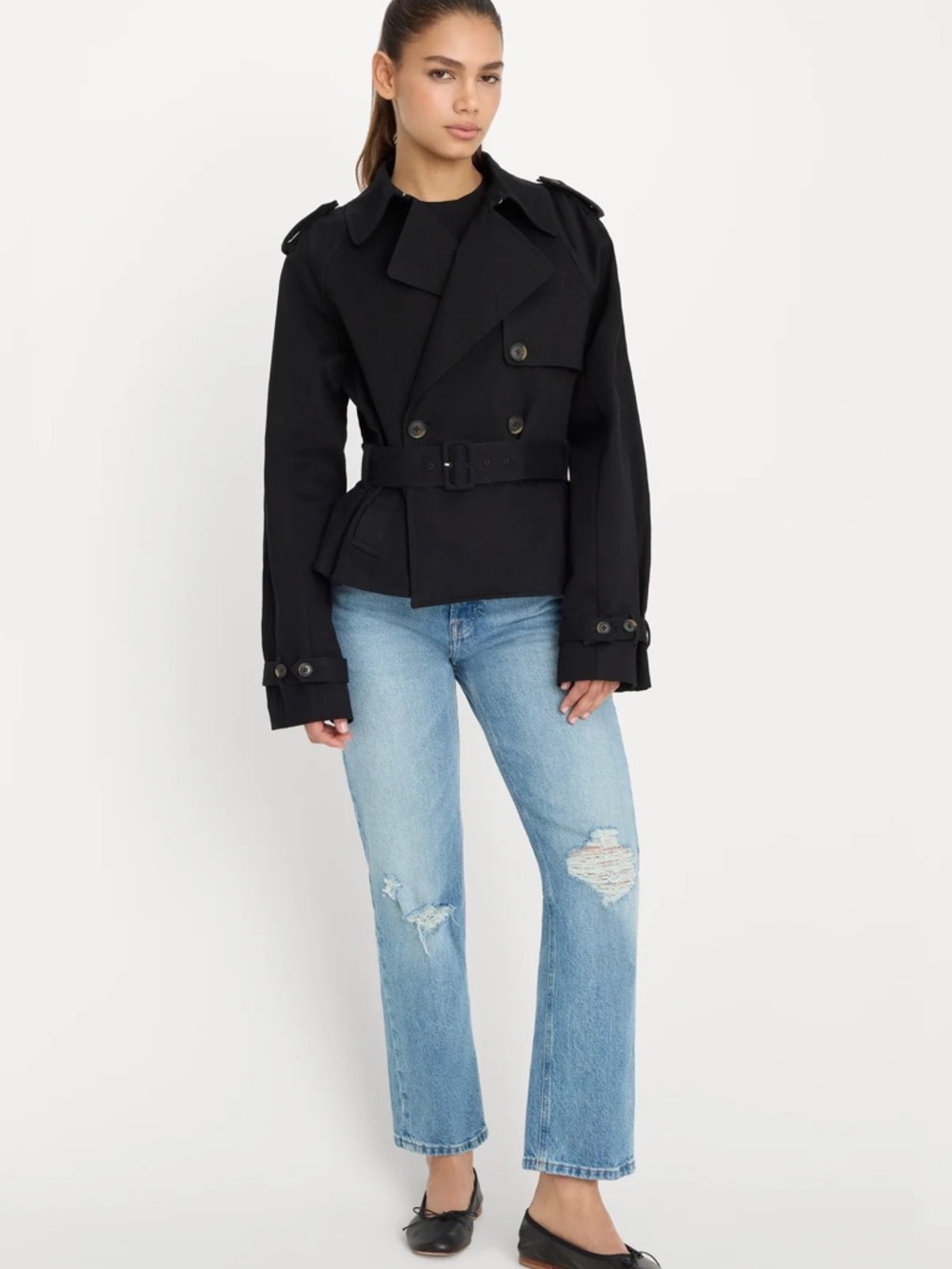 Good American Black Cropped Trench Jacket| Size XS| Brand New With Tags